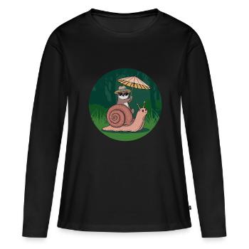 Drôle de loutre avec parasol assis sur l’escargot - T-shirt manches longues Premium bio Femme - noir - Devant - Julia (174cm)