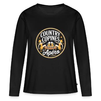 Country Copines Et Apéro Femme Humour - T-shirt manches longues Premium bio Femme - noir - Devant - Julia (174cm)