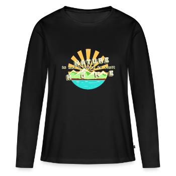 NATURE IS NOTH A PLACE TO VISIT IT IS HOME - T-shirt manches longues Premium bio Femme - noir - Devant - Julia (174cm)
