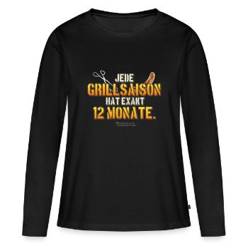 Grillspruch "12 Monate Grillsaison" - Frauen Premium Bio Langarmshirt - Schwarz - Vorne - Julia (174cm)