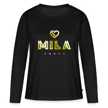 Cœur de Mila - T-shirt manches longues Premium bio Femme - noir - Devant - Julia (174cm)
