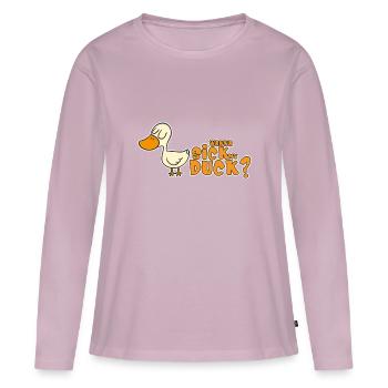 WANNA SICK MY DUCK? - Frauen Premium Bio Langarmshirt - Altrosa - Vorne - Julia (174cm)