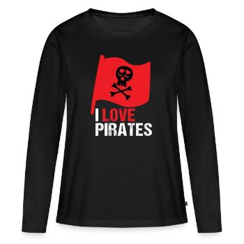 I LOVE PIRATES - T-shirt manches longues Premium bio Femme - noir - Devant - Julia (174cm)