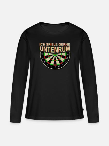 Lustiger Dart Spruch Ich Spiele Gerne Untenrum - Frauen Premium Bio Langarmshirt - Schwarz