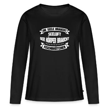 DER KÖRPER BRAUCHT FISCHBRÖTCHEN - Frauen Premium Bio Langarmshirt - Schwarz - Vorne - Julia (174cm)