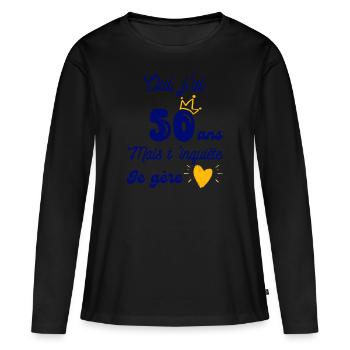 50 ans je gère - T-shirt manches longues Premium bio Femme - noir - Devant - Julia (174cm)