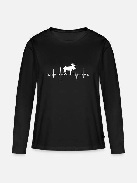 Elch Elche Puls EKG Herzschlag Vektor Design - Frauen Premium Bio Langarmshirt - Schwarz