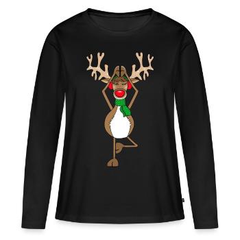 Rennais Rudolph Yoga Noël - T-shirt manches longues Premium bio Femme - noir - Devant - Julia (174cm)