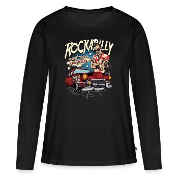 Rockabilly Las Vegas Rocker Vintage Voiture Classique - T-shirt manches longues Premium bio Femme - noir - Devant - Julia (174cm)