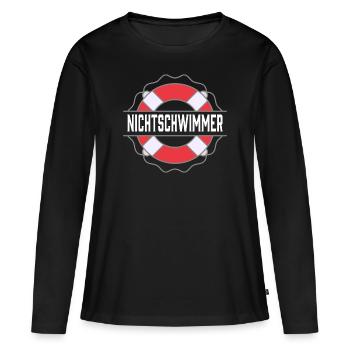 Nichtschwimmer Bademeister Lustig Freibad - Frauen Premium Bio Langarmshirt - Schwarz - Vorne - Julia (174cm)
