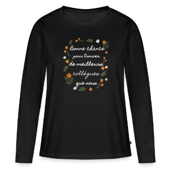 Cadeau départ collègue femme - T-shirt manches longues Premium bio Femme - noir - Devant - Julia (174cm)