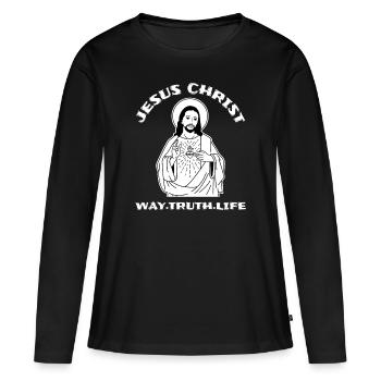 Jésus Jésus Jésus Chrétien Chrétien Chrétien - T-shirt manches longues Premium bio Femme - noir - Devant - Julia (174cm)