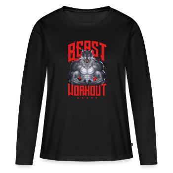 Wolf Beast Workout Fitness - T-shirt manches longues Premium bio Femme - noir - Devant - Julia (174cm)