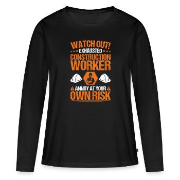 Ouvrier de la construction Métier de la construction Profession de la construction Maçon - T-shirt manches longues Premium bio Femme - noir - Devant - Julia (174cm)