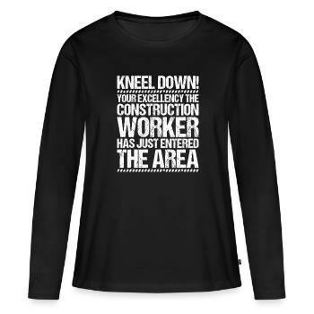Ouvrier de la construction Métier de la construction Profession de la construction Maçon - T-shirt manches longues Premium bio Femme - noir - Devant - Julia (174cm)