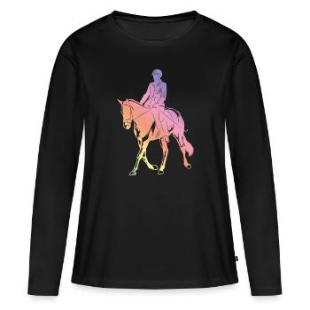 Silhouette d’équitation - T-shirt manches longues Premium bio Femme - noir - Devant - Julia (174cm)
