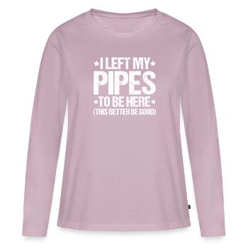 Constructeur de pipelines Construction de pipelines Pipelayer - T-shirt manches longues Premium bio Femme - rose poudré - Devant - Julia (174cm)