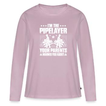 Constructeur de pipelines Construction de pipelines Pipelayer - T-shirt manches longues Premium bio Femme - rose poudré - Devant - Julia (174cm)