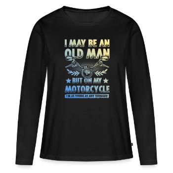 Motorcycle old man - Women's Premium Organic Long Sleeve Shirt - black - Front - Julia (174cm)