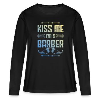Embrasse-moi Barbier - T-shirt manches longues Premium bio Femme - noir - Devant - Julia (174cm)