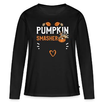 Pumpkin Smasher - Action de grâce - T-shirt manches longues Premium bio Femme - noir - Devant - Julia (174cm)
