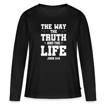La manière de vivre la vérité - T-shirt manches longues Premium bio Femme - noir - Devant - Julia (174cm)