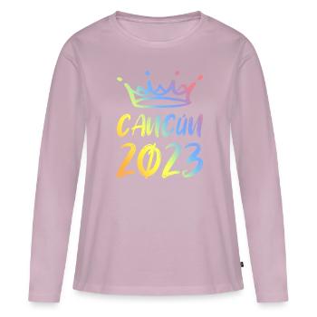 Cancun 2023 - Frauen Premium Bio Langarmshirt - Altrosa - Vorne - Julia (174cm)