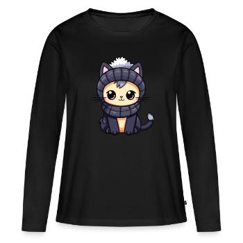 Cat Winter Comic - Women's Premium Organic Long Sleeve Shirt - black - Front - Julia (174cm)