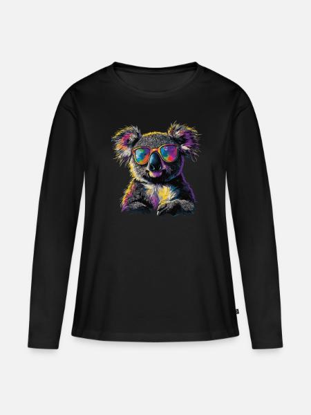 Koala Mit Sonnenbrille - Frauen Premium Bio Langarmshirt - Schwarz
