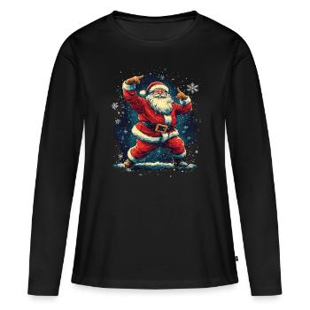 X-Mas Vibes Vintage Weihnachten Weihnachtsmann - Frauen Premium Bio Langarmshirt - Schwarz - Vorne - Julia (174cm)