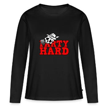 Anniversaire avec alcool et bière - Party Hard - T-shirt manches longues Premium bio Femme - noir - Devant - Julia (174cm)