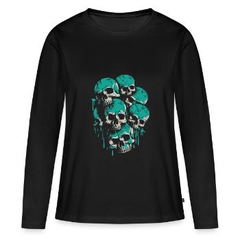 Un mur de crânes verts - T-shirt manches longues Premium bio Femme - noir - Devant - Julia (174cm)