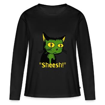 Mon Dieu, l’ennui, le chat de dessin animé vintage - T-shirt manches longues Premium bio Femme - noir - Devant - Julia (174cm)