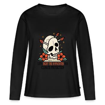 Crâne et roses pour la protection de l’environnement Protection du climat - T-shirt manches longues Premium bio Femme - noir - Devant - Julia (174cm)