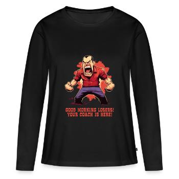 Drôle d’entraîneur en colère: Bonjour, perdant - T-shirt manches longues Premium bio Femme - noir - Devant - Julia (174cm)