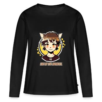 Vis dans l’instant présent, fille chat - T-shirt manches longues Premium bio Femme - noir - Devant - Julia (174cm)