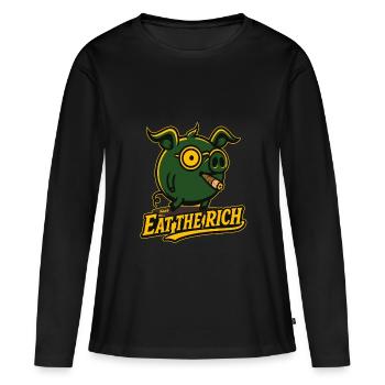 Un cochon riche et drôle dit de manger les riches - T-shirt manches longues Premium bio Femme - noir - Devant - Julia (174cm)