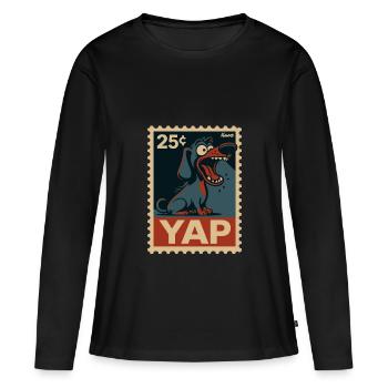Comic Dackel auf Briefmarke mit Yap - Frauen Premium Bio Langarmshirt - Schwarz - Vorne - Julia (174cm)