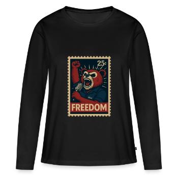 Rebellischer Bär ruft mit Mikro nach Freiheit - Frauen Premium Bio Langarmshirt - Schwarz - Vorne - Julia (174cm)