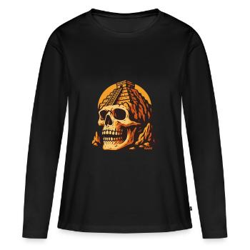 Skull with temple and sunset - Women's Premium Organic Long Sleeve Shirt - black - Front - Julia (174cm)