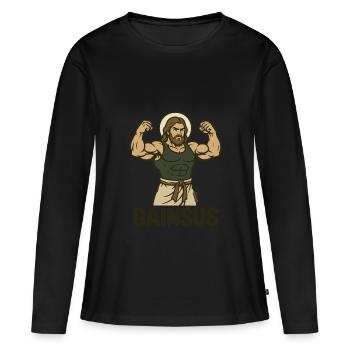 Saint musclé avec pose de bodybuilder - T-shirt manches longues Premium bio Femme - noir - Devant - Julia (174cm)