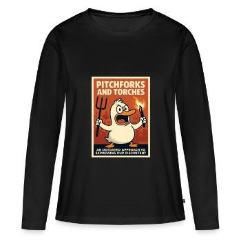 Canard en colère avec torche et fourche - T-shirt manches longues Premium bio Femme - noir - Devant - Julia (174cm)