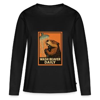 Biber unter Dusche mit lustigem Spruch - Frauen Premium Bio Langarmshirt - Schwarz - Vorne - Julia (174cm)