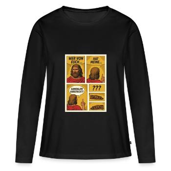 Le comique Jésus cherche des sandales - T-shirt manches longues Premium bio Femme - noir - Devant - Julia (174cm)