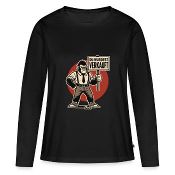 Gorille en colère avec pancarte « Vous avez été vendu » - T-shirt manches longues Premium bio Femme - noir - Devant - Julia (174cm)