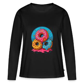 Trois beignets colorés avec glaçage et pépites - T-shirt manches longues Premium bio Femme - noir - Devant - Julia (174cm)