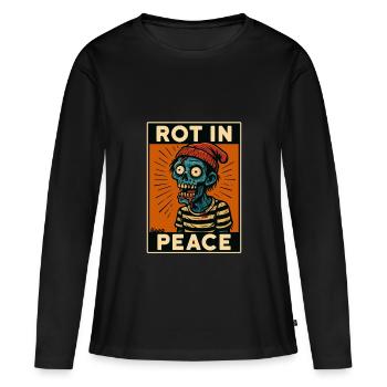 Zombie avec capuchon et texte « Pourrir en paix » - T-shirt manches longues Premium bio Femme - noir - Devant - Julia (174cm)