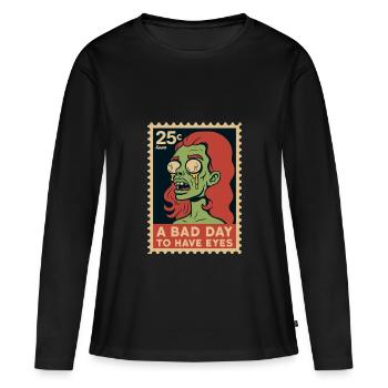 Zombie aux yeux écarquillés et disant - T-shirt manches longues Premium bio Femme - noir - Devant - Julia (174cm)