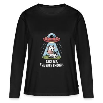 Kuh mit UFO und Lichtstrahl Alien Entführung - Frauen Premium Bio Langarmshirt - Schwarz - Vorne - Julia (174cm)