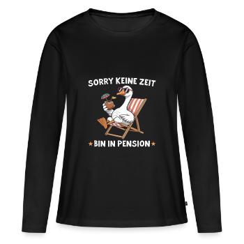 Bin in Pension - Gans im Liegestuhl - Frauen Premium Bio Langarmshirt - Schwarz - Vorne - Julia (174cm)
